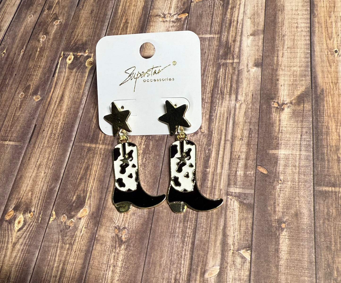 Western Boots and Star Earrings Set