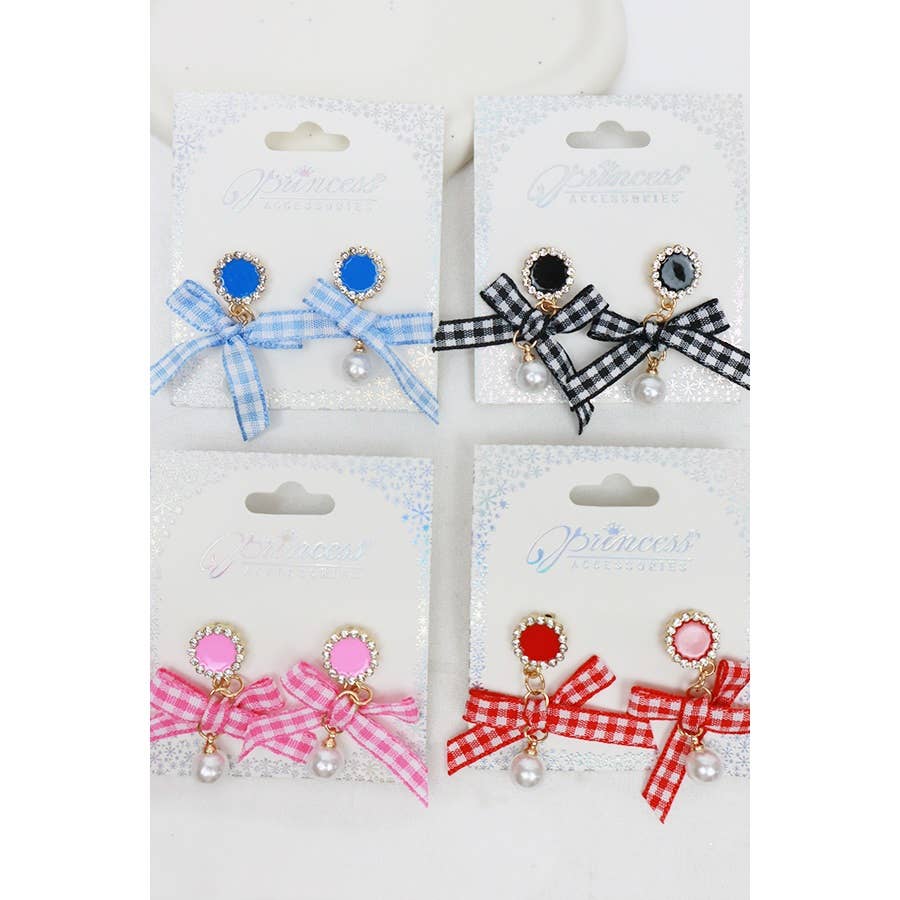 Satin Bow Dangle Earrings with Pearl