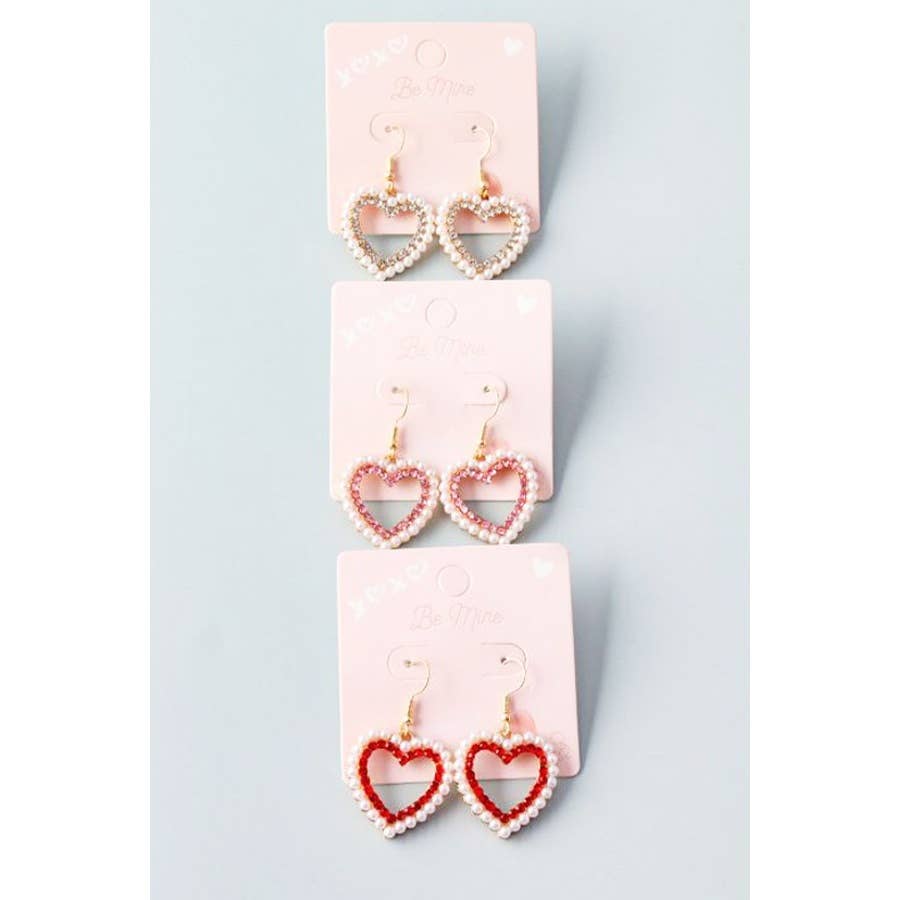 Rhinestone Pearl Hearts Drop Earring