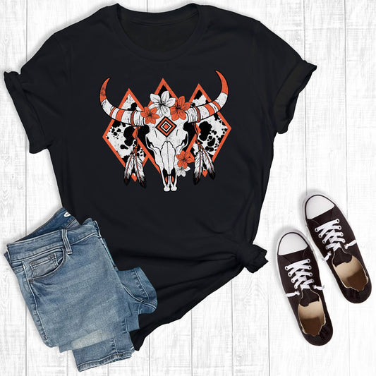 Western Aaztec Bull Skull Graphic Tee
