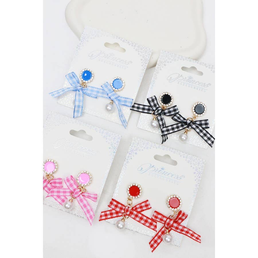 Satin Bow Dangle Earrings with Pearl