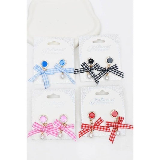 Satin Bow Dangle Earrings with Pearl