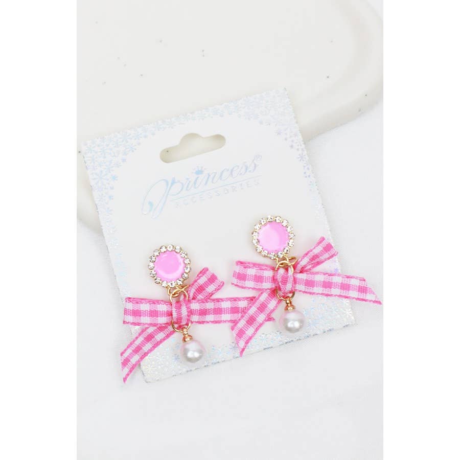 Satin Bow Dangle Earrings with Pearl