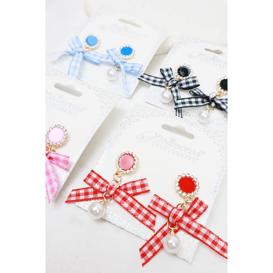 Satin Bow Dangle Earrings with Pearl