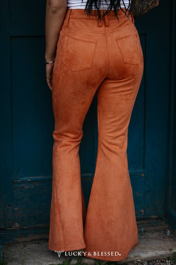 Plus Size Rust Suede Flare Jeans W Rhinestone Hem Slit