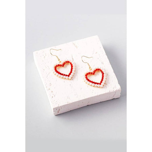 Rhinestone Pearl Hearts Drop Earring
