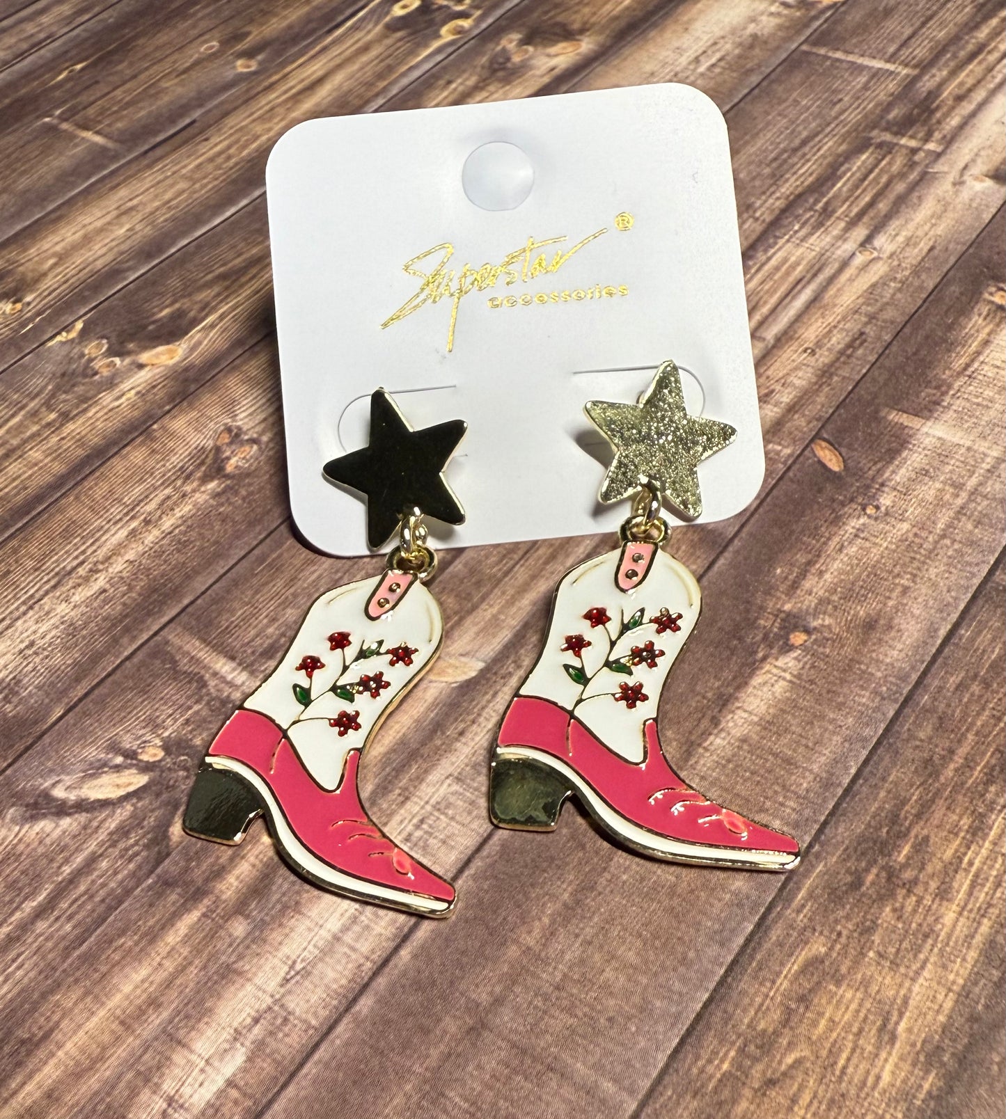 Western Boots and Star Earrings Set