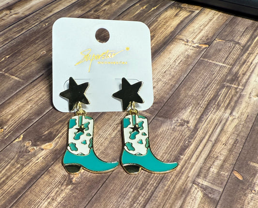 Western Boots and Star Earrings Set