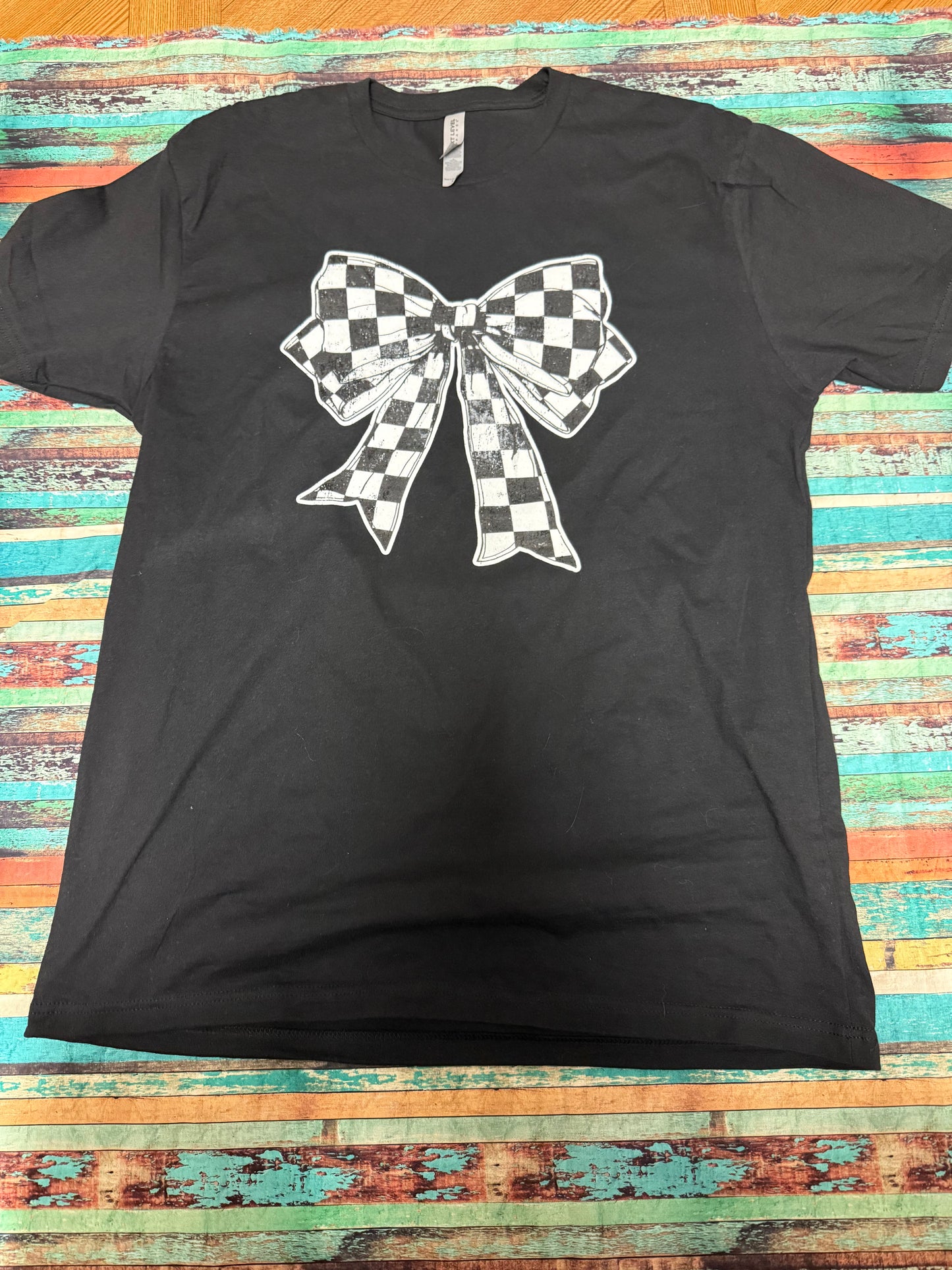 Checkered Coquette Bow Black Graphic Tshirt