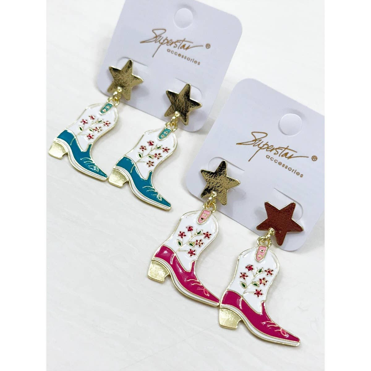 Western Boots and Star Earrings Set